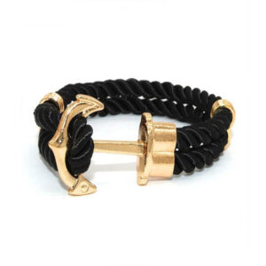 Handgjort Läderarmband Rep Med Ankare I Metall Svart/guld