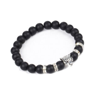 Handgjort Armband Courage Leopard Silver M. Svarta Stenar