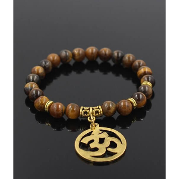 Handgjort armband mantra guld m. Bruna tigereye-stenar