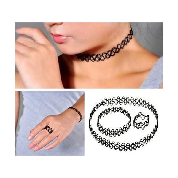 Trendigt stretch choker set ring armband och halsband
