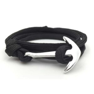 Handgjort Tygarmband Rep Med Ankare I Metall Svart/silver