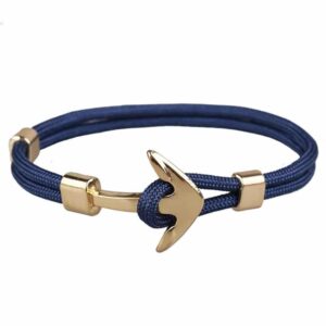 Handgjort Tygarmband Rep Med Ankare I Metall Blå/guld