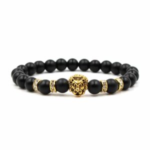 Handgjort Armband Svart Sten Och Guld Lejon