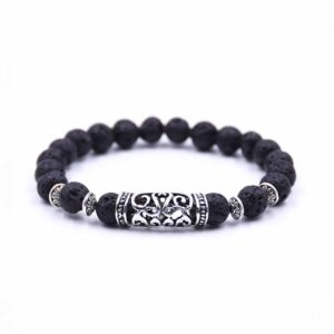 Handgjort Armband Svart Lavasten Och Silver Buddhism