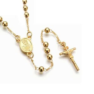 Långt Guldpläterat Radband Halsband av Metall Guld Rosary