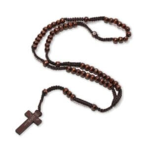 Långt Radband Halsband av Mörkbrunt Trä Wood Rosary