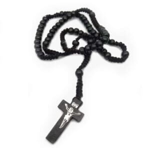 Långt Radband Halsband av Svart Trä Wood Rosary