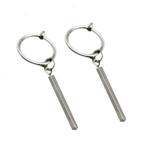 2-pack Silver Fake Piercing Öron Utan Hål Hängande Stavar