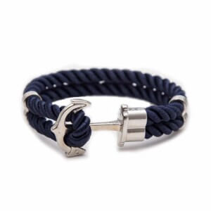 Armband Marinblatt Mörkblått Blått rep med ankare i Silver