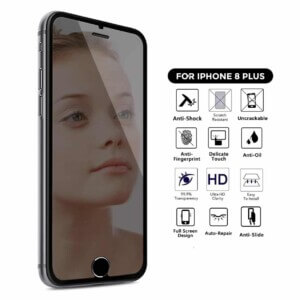 Apple iphone 8 plus heltackande spegel skarmskydd spegelglas plast tpu