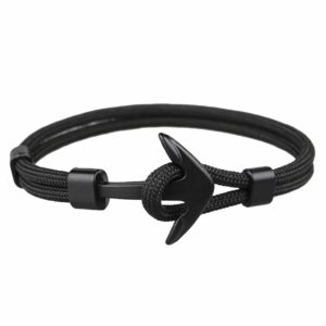 Svart Tygarmband Rep Med Ankare I Metall