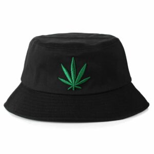 Svart Fiskehatt Bucket Hat Mössa Hatt Marijuanablad