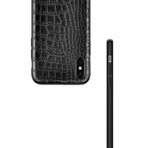 Apple iphone 6 7 8 plus x svart lader skinn krokodil mobilskal skal krokodilskinn fodral mobilfodral tunnt pu 2