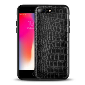 Apple iphone 6 7 8 plus x svart lader skinn krokodil mobilskal skal krokodilskinn fodral mobilfodral tunnt pu