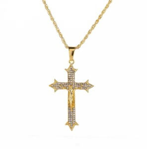 Halsband jesus pa kors kedja bling smycke guld guldigt guldfylld guldplaterad 3