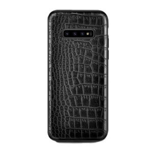 Samsung galaxy s10 plus svart lader skinn krokodil mobilskal skal krokodilskinn fodral mobilfodral tunnt pu