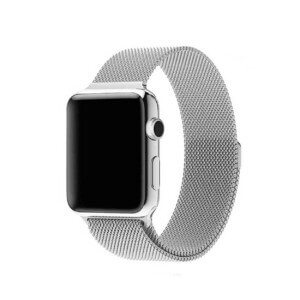 Silver klockarmband for apple watch 1 2 3 magnetiskt mesh milanese metall magnetlas rostfritt silvrigt