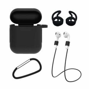 Airpods 1/2 4-i-1 Fodral Halsrem Earhooks Svart