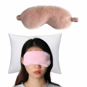 Mjuk lurvig rosa sovmask fluffig ogonmask flyg resor 4