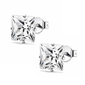 2-pack Fyrkantig Kristall Piercing Örhänge Silver 6mm