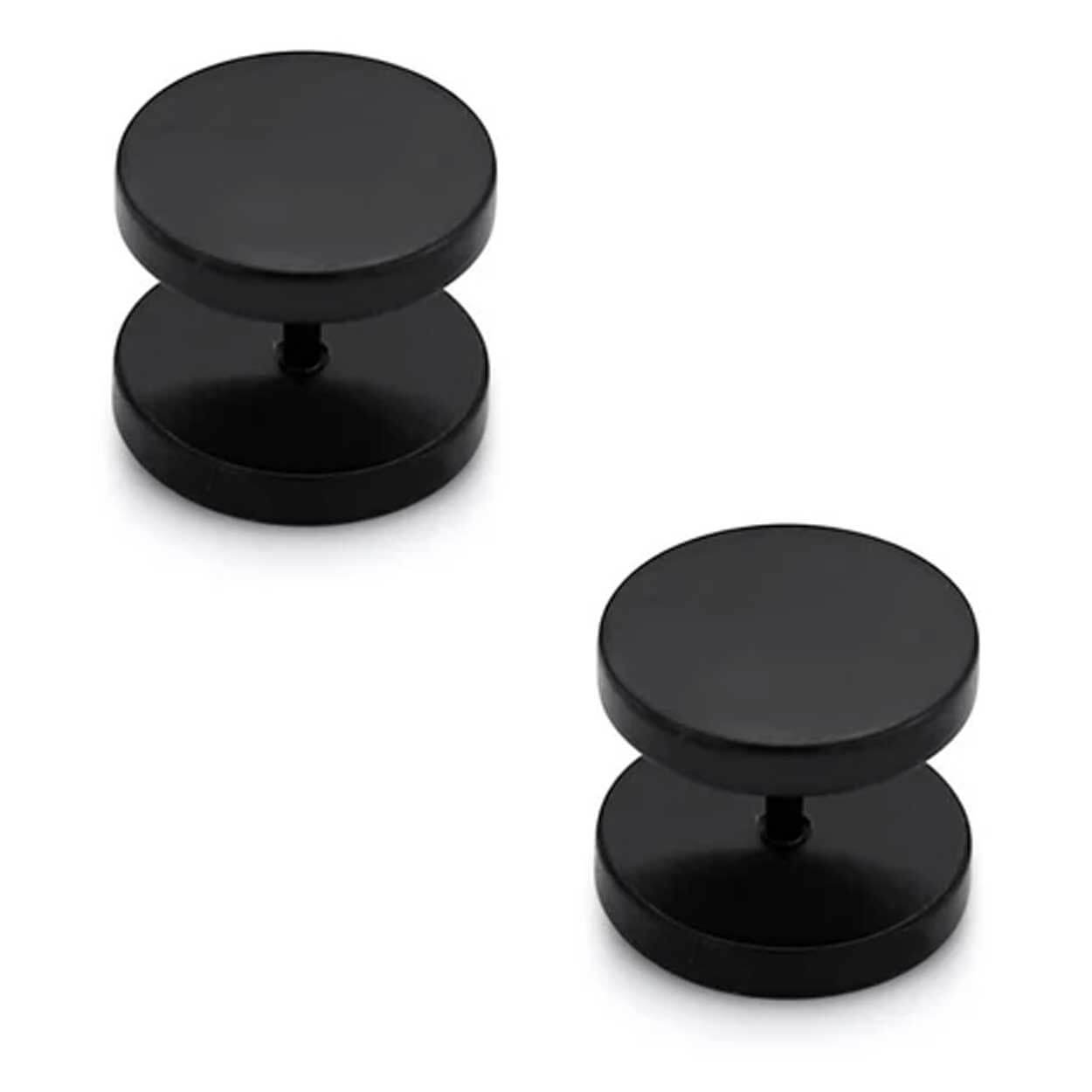 2-pack Svart Fake Plug Fejk Töjning Örhänge Piercingsmycke - 12mm