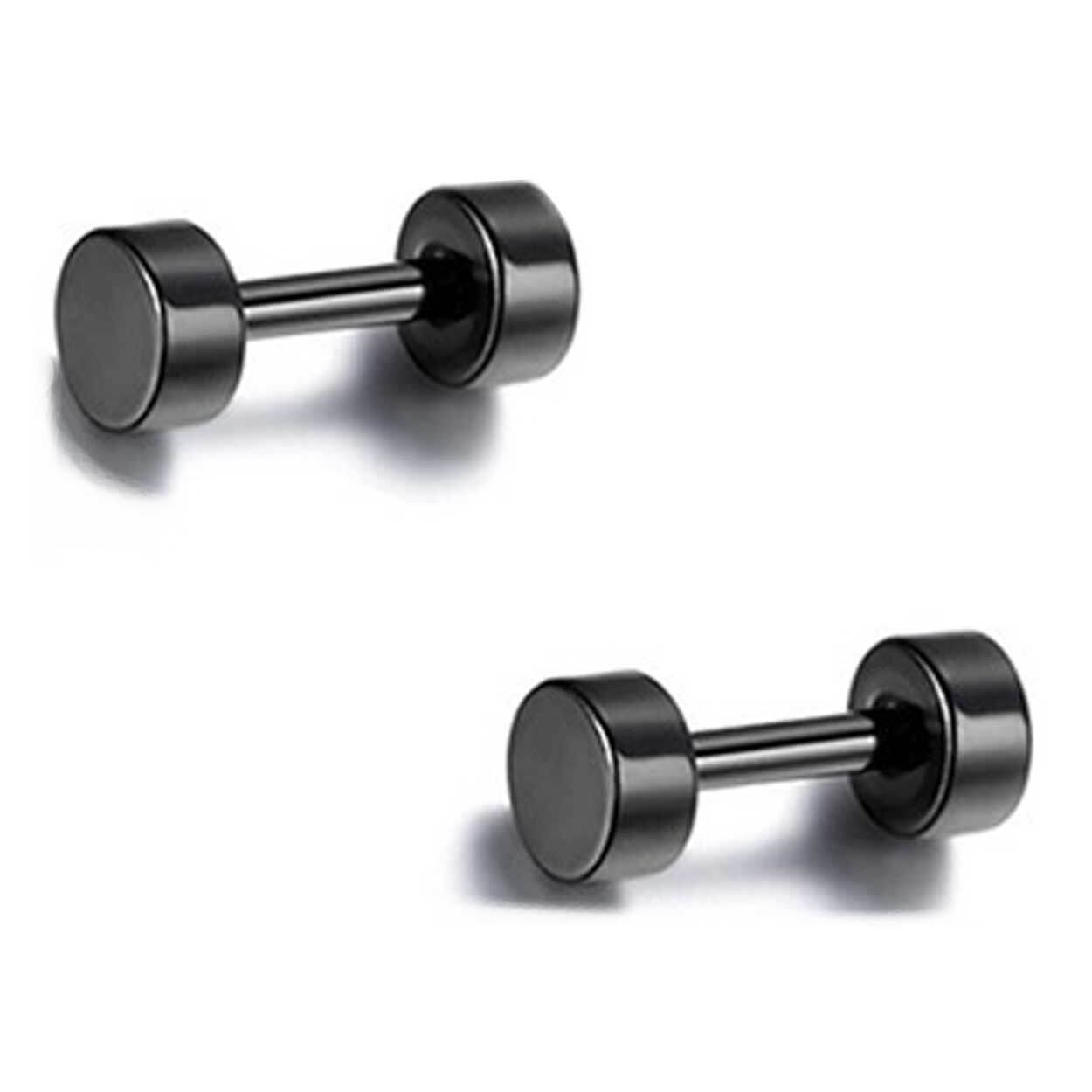 2-pack Svart Fake Plug Fejk Töjning Örhänge Piercingsmycke - 4mm