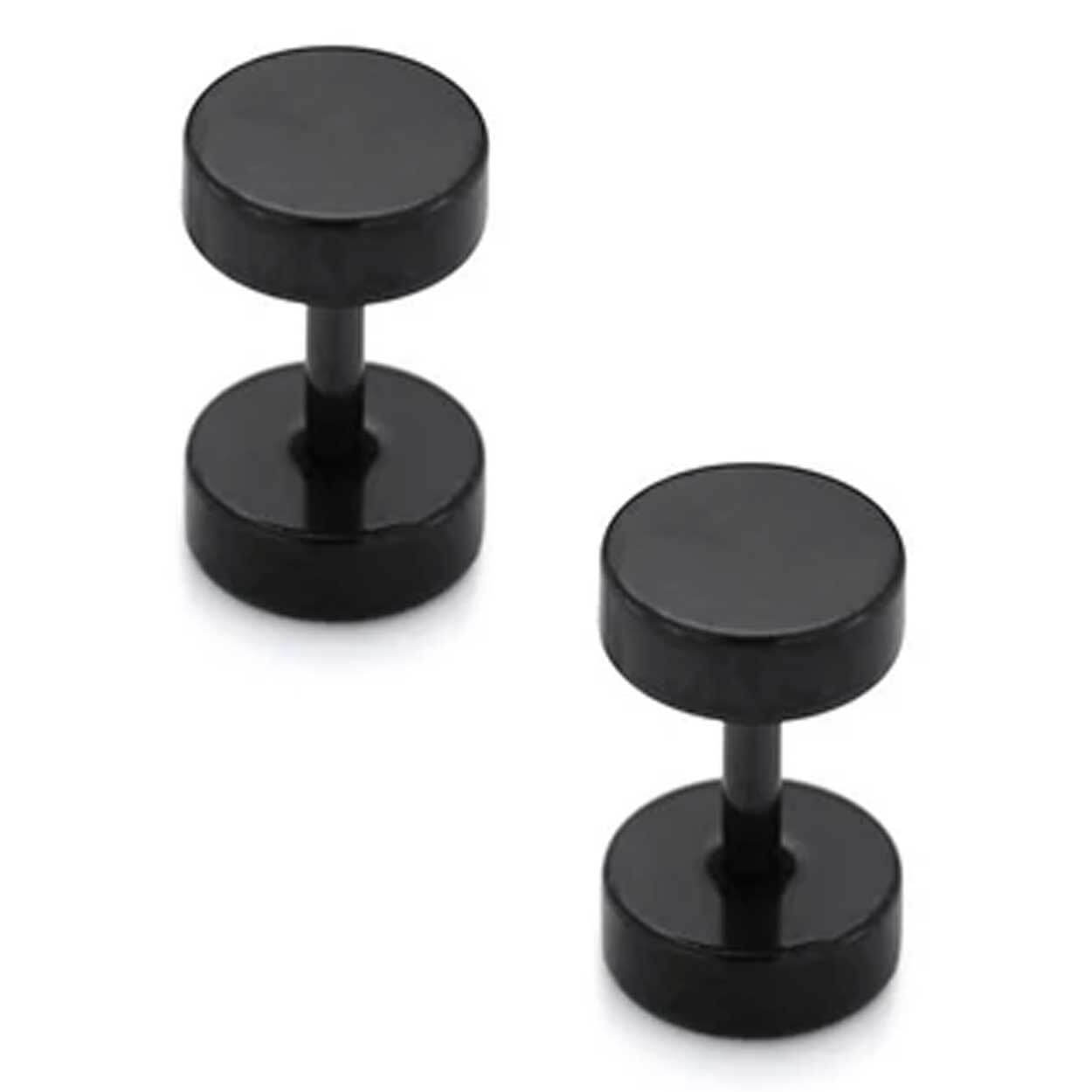 2-pack Svart Fake Plug Fejk Töjning Örhänge Piercingsmycke - 6mm