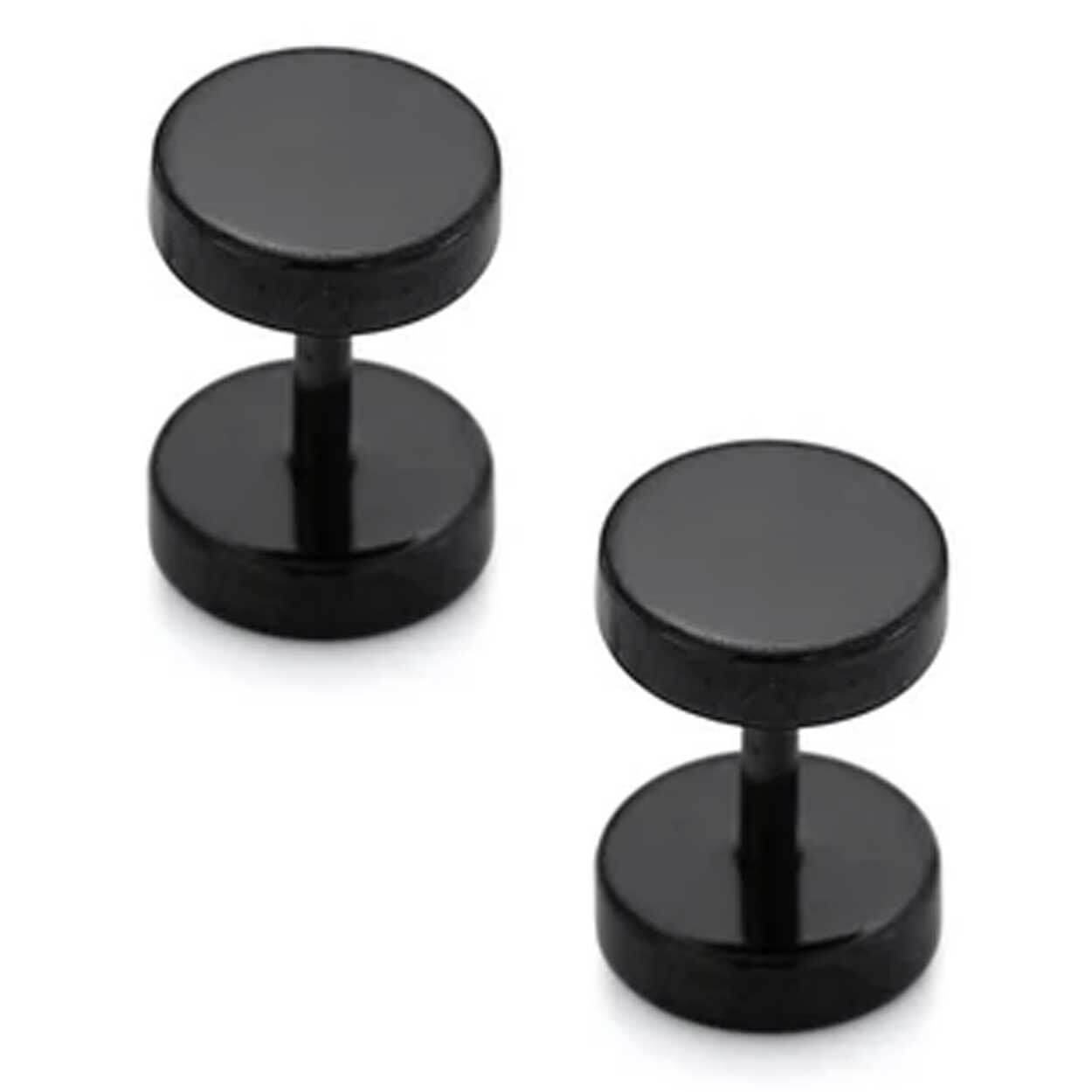 2-pack Svart Fake Plug Fejk Töjning Örhänge Piercingsmycke - 7mm
