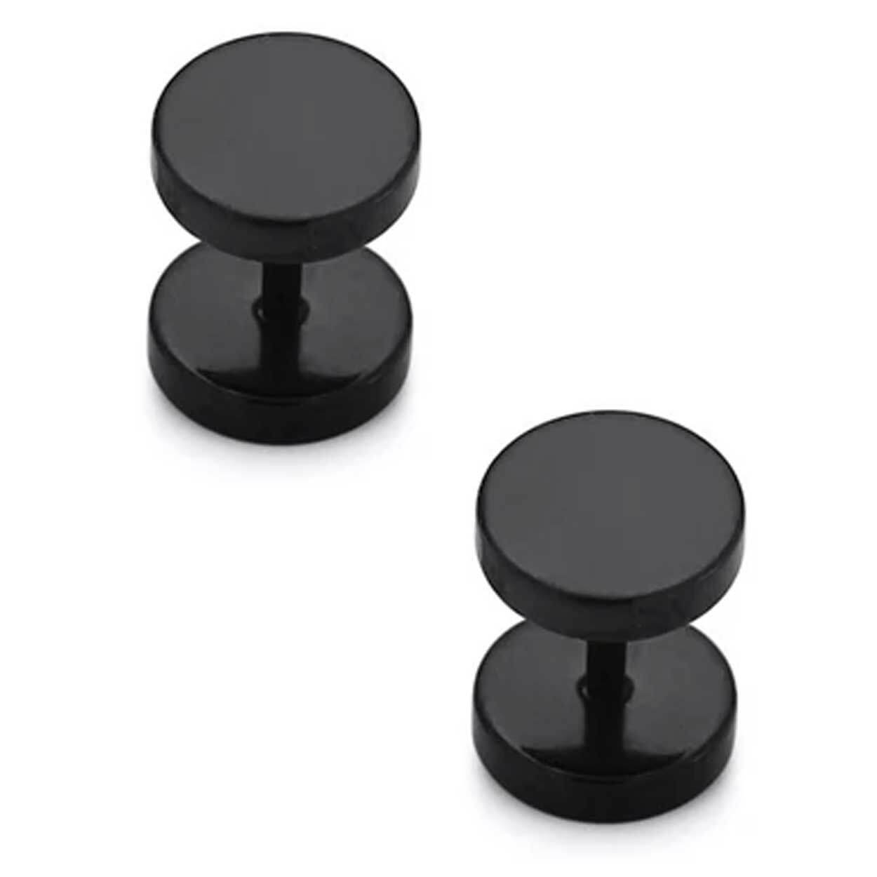 2-pack Svart Fake Plug Fejk Töjning Örhänge Piercingsmycke - 8mm
