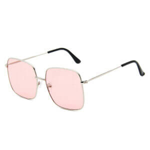 Fyrkantiga solglasögon med rosa glas och silver båge