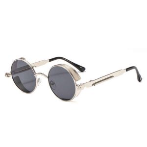 Runda Metall Solglasögon Silver Svart Glas