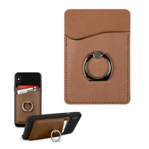 Universal-korthallare-ficka-kreditkortshallare-med-hallare-ring-stall-for-mobiltelefon-smartphone-ljusbrunt-brunt-skinn-lader