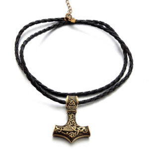 Vikingahalsband Tors Hammare Mjolnir Konstläder Guld