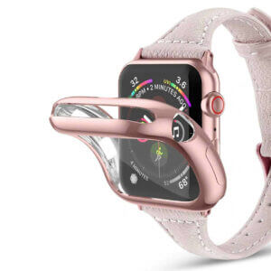 Heltackande apple watch 1 2 3 4 5 6 se skal case skarmskydd displayskydd displayfilm iwatch 38 40 42 44 tpu rosa 2