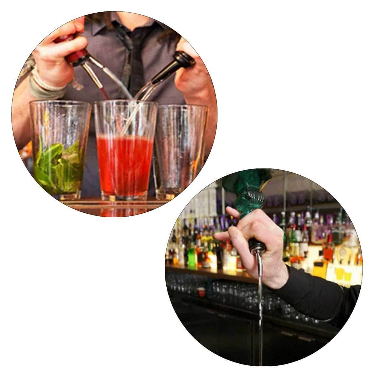 Användning av hällpipar för att blanda drinkar som en bartender