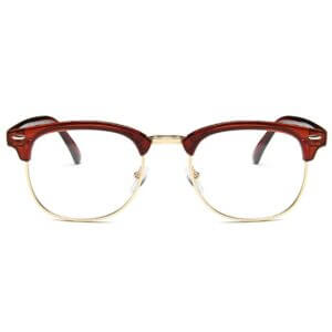Bruna clubmaster glasögon klarglas med klart glas utan styrka guldkant