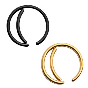 2-pack Dubbel Fake Piercing Näsring Septum Svart Guld