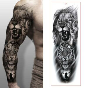Fake-sleeve-tatuering-temporar-gnuggis-for-arm-lejon