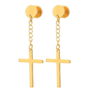 2-pack Piercing Örhänge Fake Plug Med Hängande Kors Guld