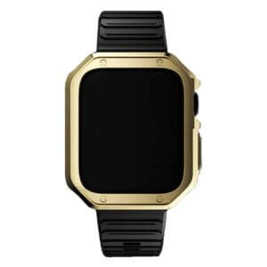 Apple-watch-svart-armband-med-tpu-skal-case-bumper-guld-2