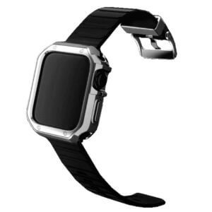 Apple-watch-svart-armband-med-tpu-skal-case-bumper-silver
