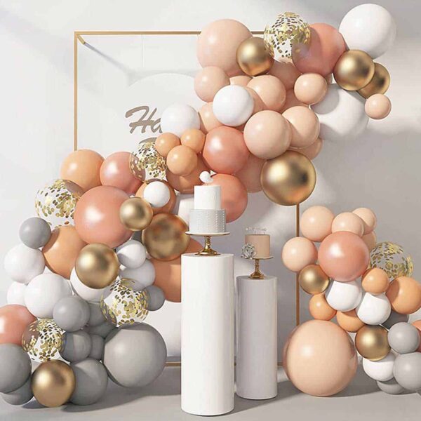 Komplett ballongbage ballonggirlang for dekoration fest brollop roseguld rosa beige vit gra ballonggirlangsset 6