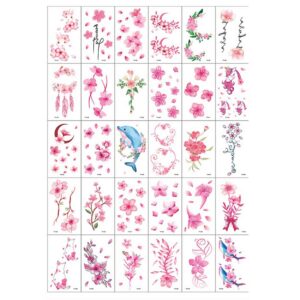 30-pack Temporära Fake Tatueringar Gnuggisar Rosa Blommor