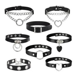 8-pack Pu Läder Choker Halsband Skinn Svart