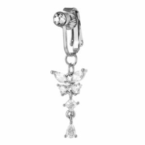 Fake Navelpiercing Clip-on Navelring Utan Hål Fjäril Kristall Silver