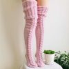 Varma stickade knästrumpor höga strumpor thigh high rosa