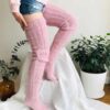 Varma stickade knästrumpor höga strumpor thigh high rosa