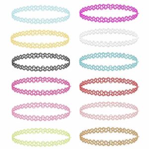 12-pack Trendiga Färgglada Choker Halsband Stretch Spets Lace