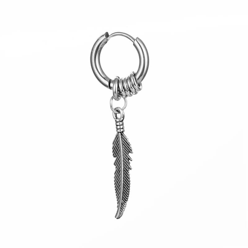 Piercing örhänge ring med hängande fjäder silver
