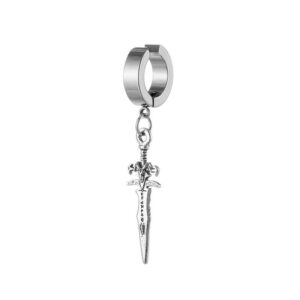 Fake Piercing Örhänge Ring med Hängande Svärd Silver
